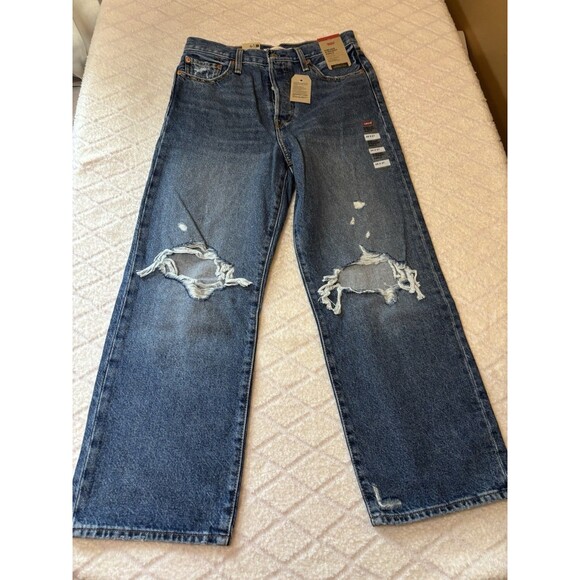 New Levi’s Super High Rise Rib Cage Straight Women’s  Distressed Jeans Sz  29/27 - Picture 4 of 16